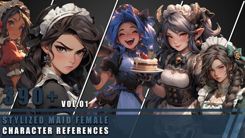 390+ Stylized Maid Female - Character References Vol.01