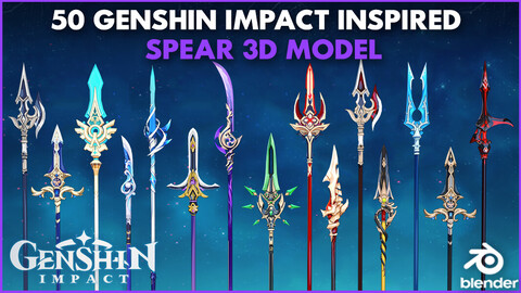 50+ Genshin Impact Inspired Spear - 3D Models with game like texture and shading