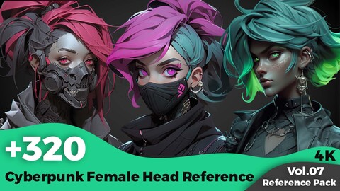 +320 Cyberpunk Female Head References (4k)