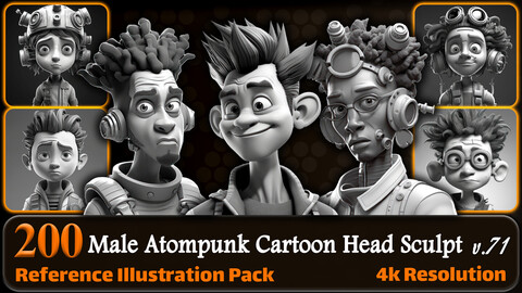 200 Male Atompunk Cartoon Head Sculpt Reference Pack | 4K | v.71