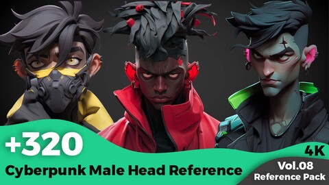 +320 Cyberpunk Male Head References (4k)