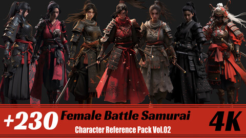 +230 Female Battle Samurai | 4K | Character Reference Pak Vol.02