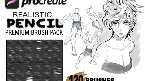 120 Realistic Pencil Procreate Brush Pack, Pencil Sketch Effect, Fine Line Artwork, Linework, Rough Sketching, Conceptualizing Sketch