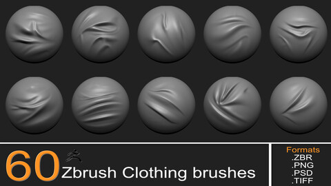 60 Zbrush Clothing Brushes & Folds + Alphas Vol. 2