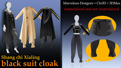 Shang chi Xialing black suit cloak(ZPRG,3ds Max,FBX,OBJ)