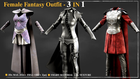 3 Female Fantasy Outfit / Marvelous Designer / 4k Textures/Smart material