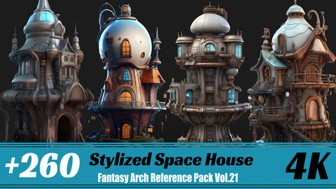 +260 Stylized Space House | 4K | Fantasy Arch Reference  Pack Vol.21