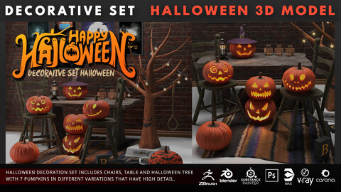 Decorative set halloween 3D model