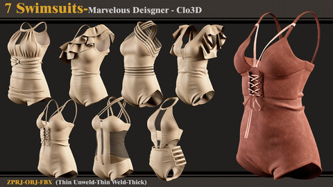 7 Swimsuits/Marvelous Designer-Clo3D (ZPRJ + FBX + OBJ)