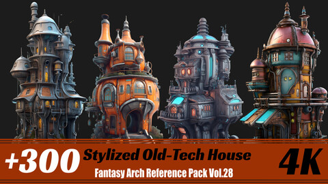 +300 Stylized Old-Tech House | 4K | Fantasy Arch Reference Pack Vol.28