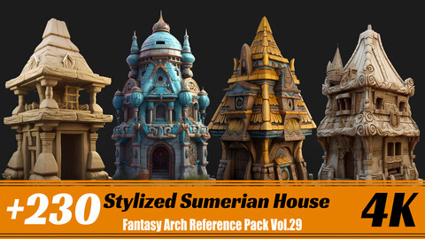 +230 Stylized Sumerian House | 4K | Fantasy Arch Reference Pack Vol.29