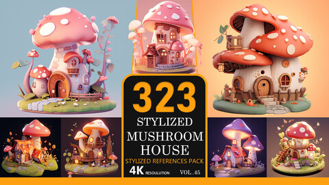 Stylized Mushroom House Vol.45-4K-Stylized References Pack