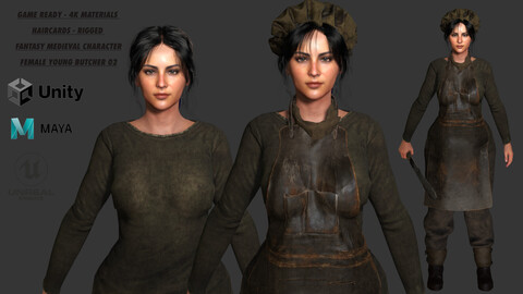 AAA 3D FANTASY MEDIEVAL CHARACTER - YOUNG MEAT BUTCHER GIRL 02 (REALISTIC STYLE)