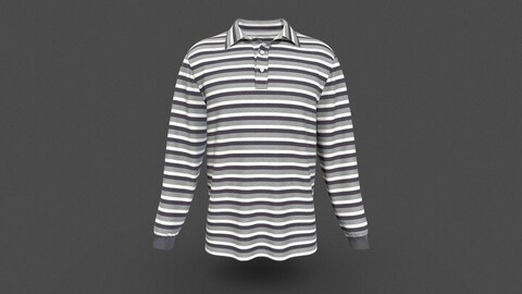 Men Long Sleeve Strip Polo Shirt