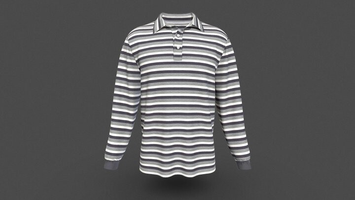 ArtStation - Men Long Sleeve Strip Polo Shirt | Game Assets