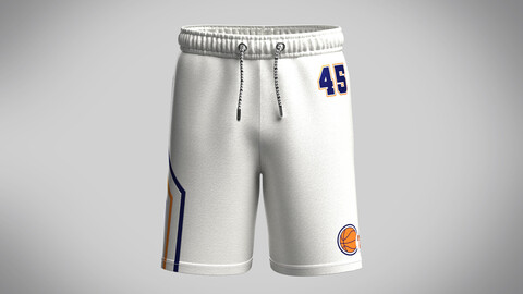 Basketball Short with solid and mash fabric with varsity graphics