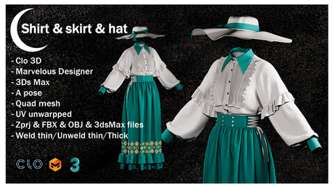 woman's outift / shirt & skirt & hat