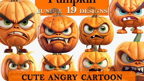 19 Pumpkin Halloween Cute Angry Cartoon Clipart Bundle, Spooky Pumpkin Graphics, Halloween Paper Craft, Pumpkin Decor art, Halloween Printable Art, Wall Decor, Party Decorations, Commercial Use, PNG SVG