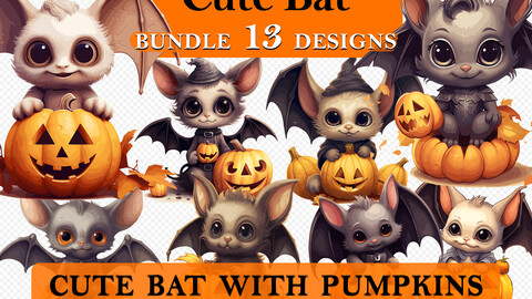 13 Bat Halloween Cute Cartoon Clipart Bundle, Spooky Baby Bat Graphics, Halloween Paper Craft, Cute Small Bat Decor art, Halloween Printable Art, Wall Decor, Party Decorations, Commercial Use, PNG SVG