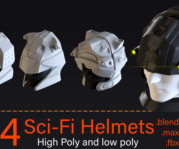 ArtStation - 4 Sci-Fi Helmets-High poly and Low poly | Resources