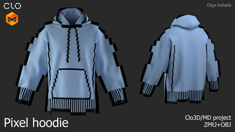 Pixel hoodie. Marvelous Designer/Clo3d project+OBJ