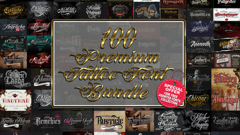 100+ Premium Tattoo Font Bundle, Custom tattoos design, Logo Fonts, Black Letter Calligraphy, Photoshop Font, Procreate Font