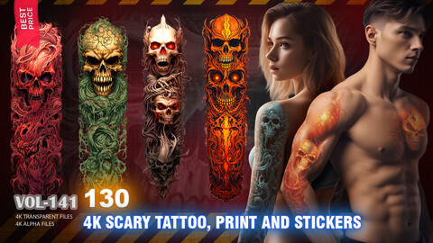 130 4K SCARY TATTOO, PRINT AND STICKERS - HIGH END QUALITY RES - (TRANSPARENT & ALPHA ) - VOL141