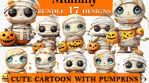 17 Mummy Halloween Cute Cartoon Clipart Bundle, Spooky Mummy Graphics, Halloween Paper Craft, Mummy Decor art, Halloween Printable Art, Wall Decor, Party Decorations, Commercial Use