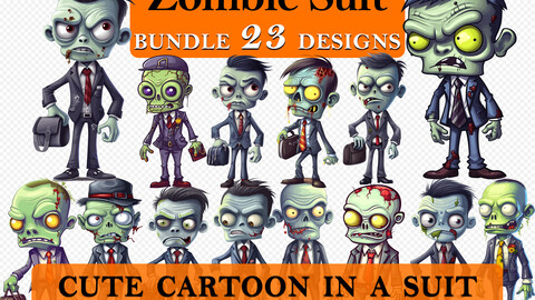 23 Zombie in a Suit Halloween Cute Cartoon Clipart Bundle, Spooky Zombie Suit Graphics, Halloween Paper Craft, Zombie Decor art, Halloween Printable Art, Wall Decor, Party Decorations, Commercial Use