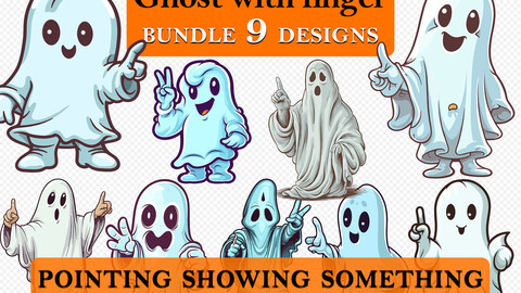 9 Ghost pointing showing something with finger Halloween Cute Cartoon Clipart Bundle, Spooky Ghost Graphics, Halloween Paper Craft, Ghost Decor art, Halloween Printable Art, Wall Decor, Party Decorations, Commercial Use