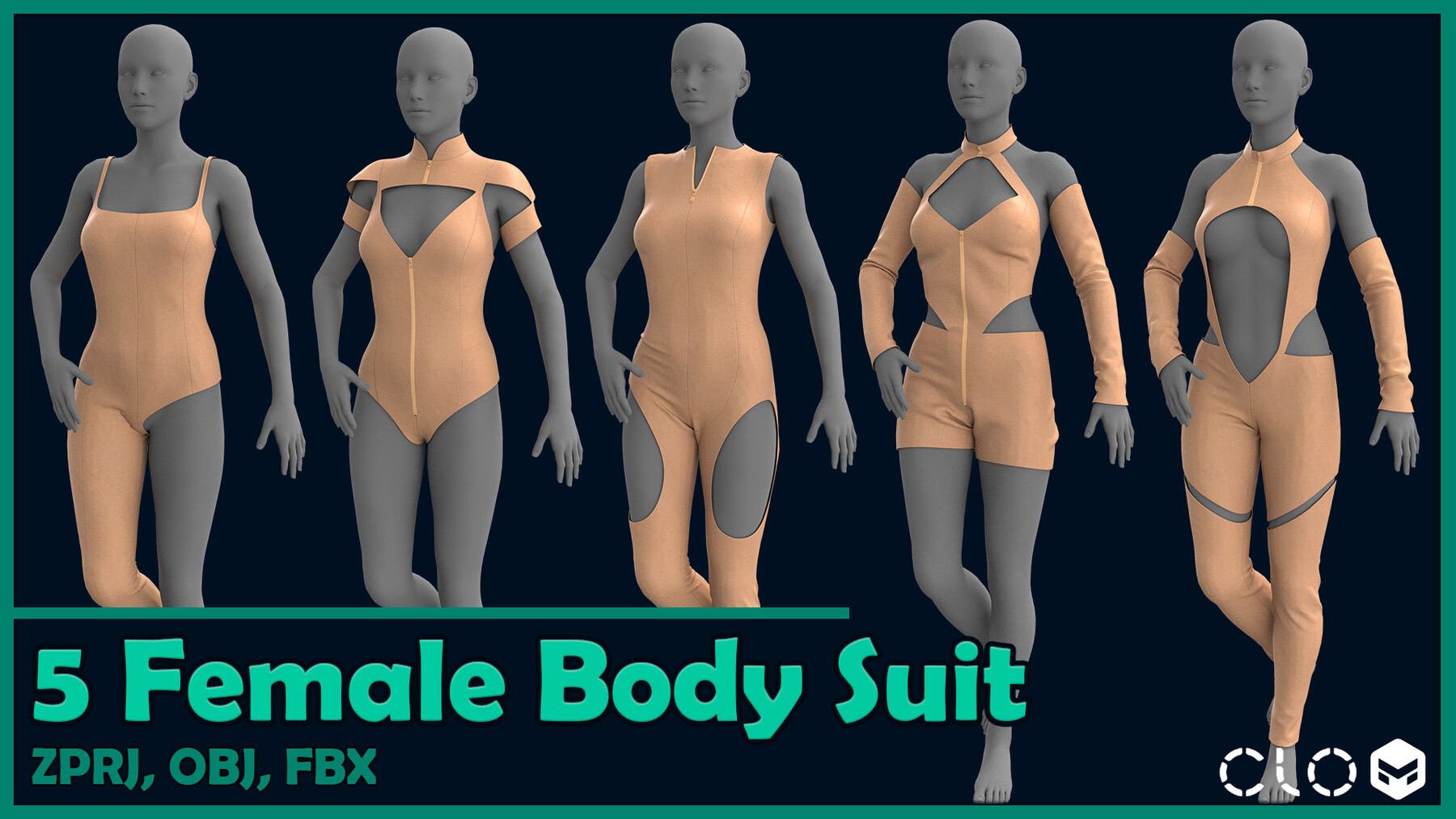 ArtStation - 5 female body suit/ zprj+obj+fbx/ clo3d, marvelous designer