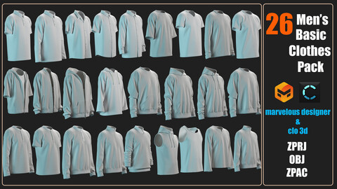 26 Men's Basic Clothes Pack - Vol1  - Marvelous/Clo3D Project File