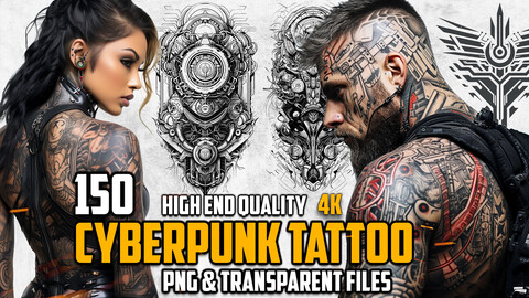 150 Cyberpunk Tattoo (PNG & TRANSPARENT Files)-4K- High Quality