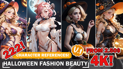 222 Halloween Fashion Beauty Girls | 4K Reference Art Collection | Spooky and Stylish Inspiration