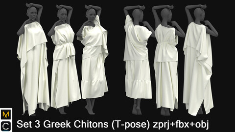 Set 3 Greek Chitons | antique clothing | zprj+fbx+obj