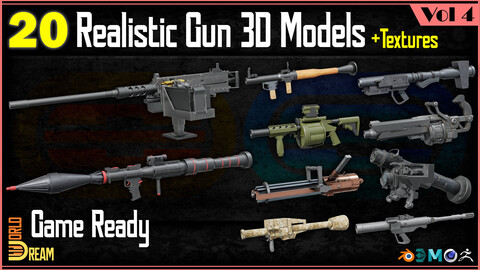 20 Realistic Gun 3D Models with Textures | Game Ready | Vol 4