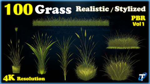 100 Realistic and Stylized Grass - PBR Textures (MEGA Bundle) - Vol 1