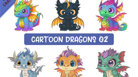 Set of Cartoon Dragons 02. Fantasy clipart.