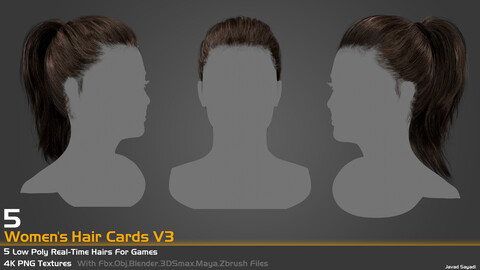 5 Low Poly Women Real Time Hair Cards V3