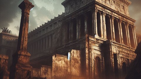 Digital art style background compositing empire roman in 4k rusty