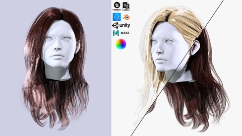 Female Straight Hair card Low-poly