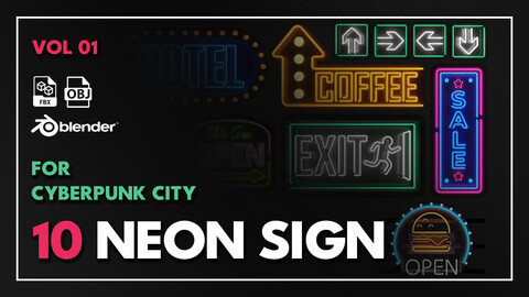 10 Neon Signs For Cyberpunk City / Vol 01
