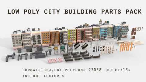 3D Low Poly City Building Parts Pack