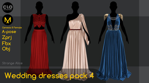 Wedding dresses pack 4. Clo3d, Marvelous Designer projects.