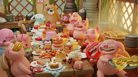 Piglet dinner-Buildings, Environment, Assets, made in Blender 3D