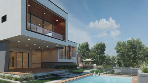 Modern House 3D Scene Environment with Forest Surrounded