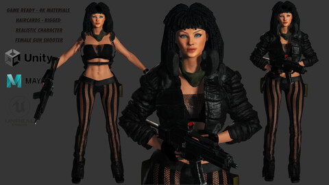 AAA 3D MODEL REALISTIC CHARACTER - FEMALE GUN SHOOTER STREET STYLE