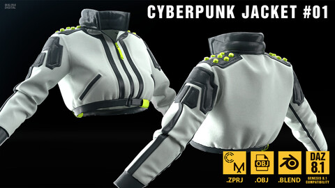 Cyberpunk jacket 01. Marvelous Designer project file + OBJ + BLEND