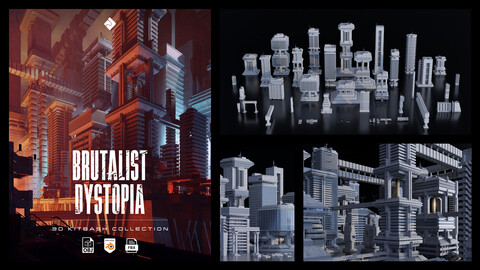 Brutalist Dystopia - Urban Concrete Buildings, Structures & Modular Environment Assets Blender 3D Kitbash Pack