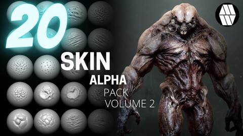 20 Skin Alphas and VDM Brush: Volume 2 - Custom made Skin Alphas to use in ZBrush